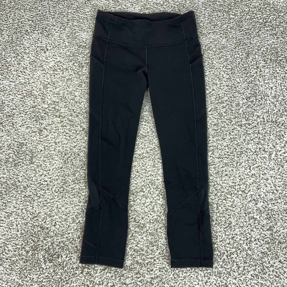 Lululemon Pants Womens 4 Black High Rise Crop Leggings Pockets Run Pace Rival